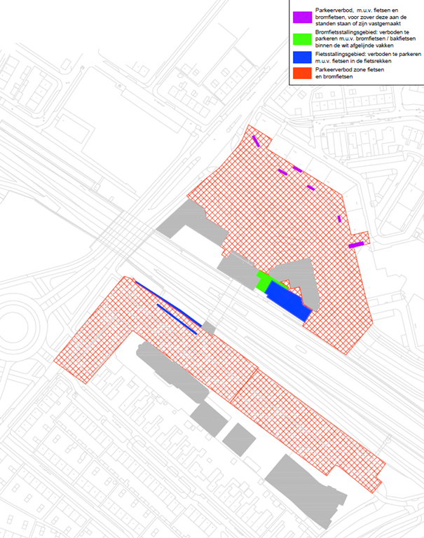 Kaartje van het stationsgebied met stallingen 