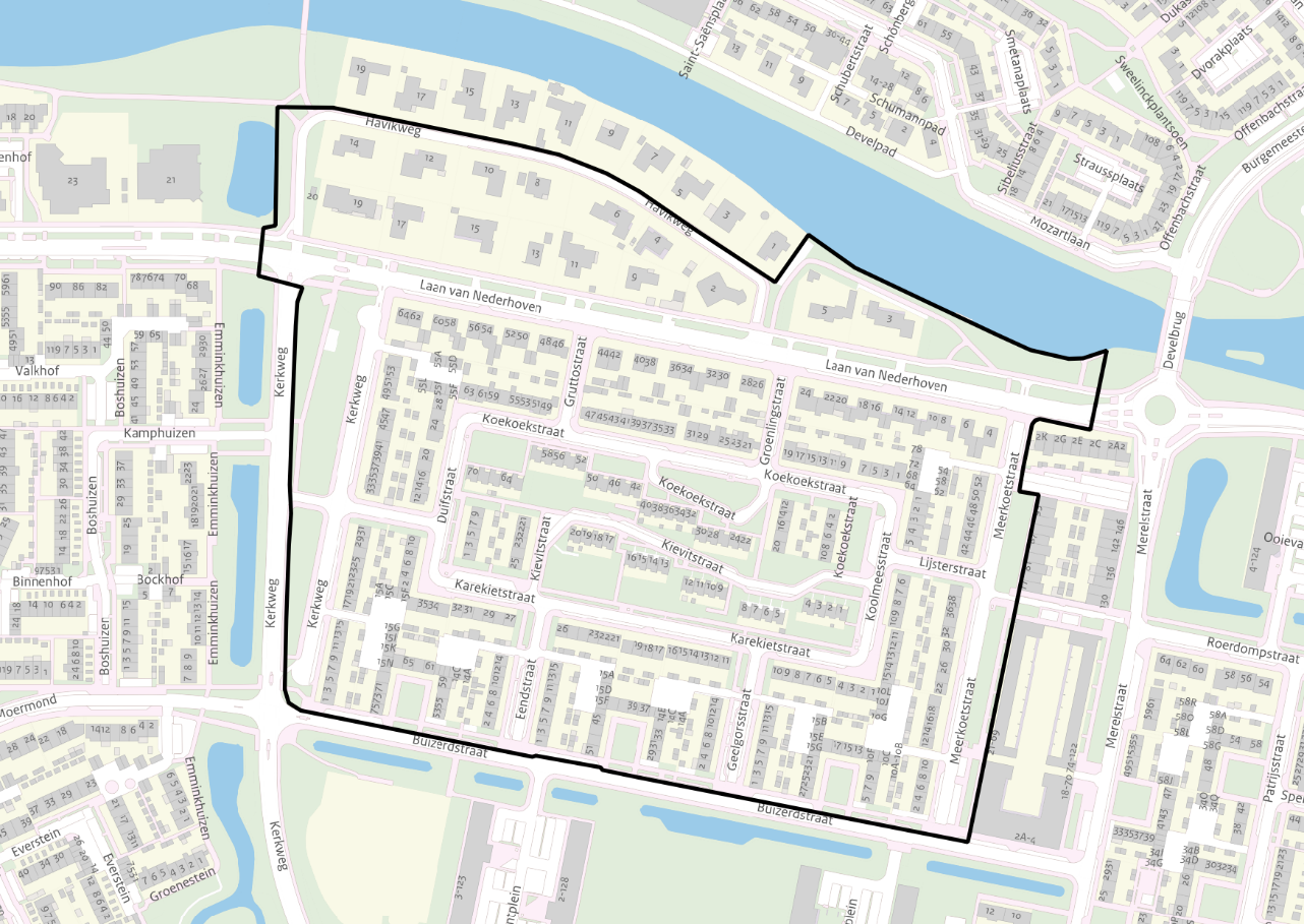Kaart projectgebied Vogelbuurt-West